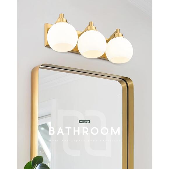 Bathroom Light Fixtures, 3-Light Brushed Gold Vanity Light, Modern Wall Sconces - Picture 3 of 6